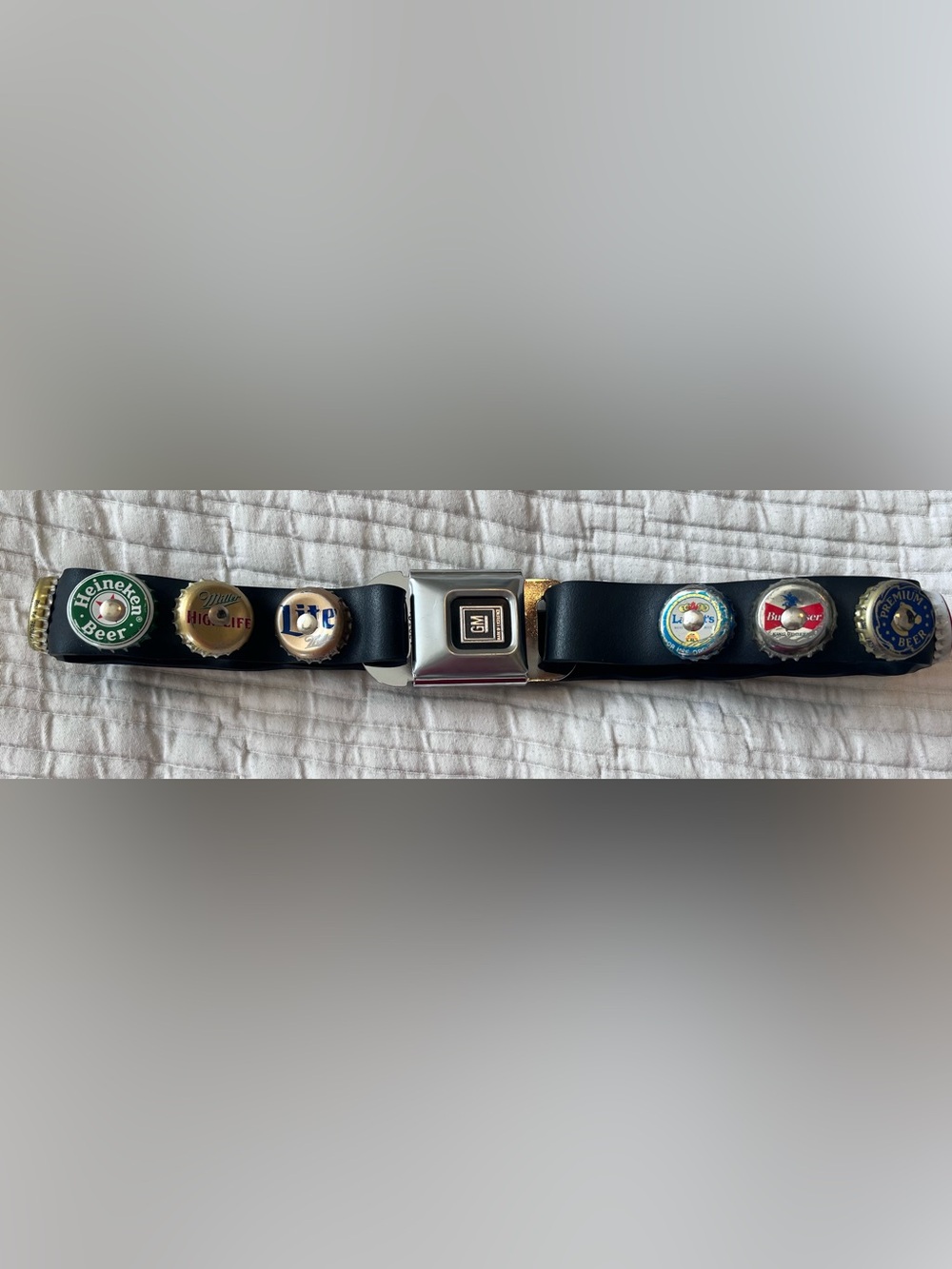 Black Leather Bottle Cap Accent Belt with Silver-Tone Buckle - Women Accessories